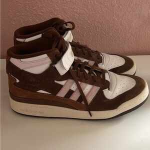 Adidas Women's High-Top Brown and White Sneakers